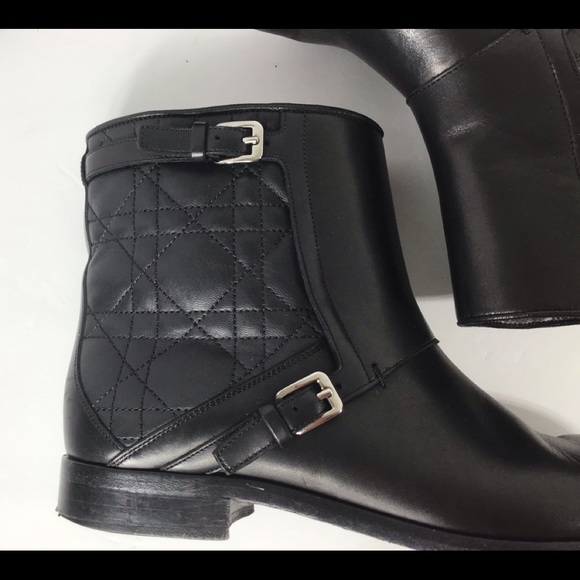 CHRISTIAN DIOR BLACK LEATHER MOTO ANKLE BOOTS CITY CANNAGE SZ EUR 37.5 US 7.5 - Picture 2 of 15